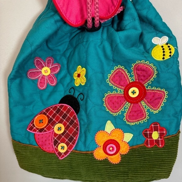 Stephen Joseph Kids Unisex Quilted Backpack Ladybug “Isabelle” Button String Tie - Picture 4 of 13